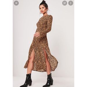 Missguided leopard dress flutter sleeve dress
